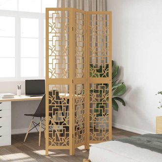 vidaXL Vidaxl - Biombo Separador De 3 Paneles Madera Maciza Paulownia Marr&oacute;n