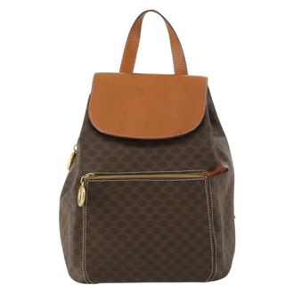 Celine Vintage Macadam Backpack Canvas And Leather Brown Canvas Backpack Bag (Pre-Owned)