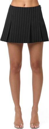 Naked Wardrobe Pintstripe Pleated Minskirt in Black at Nordstrom, Size X-Small