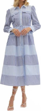 Entro Haven Stipe Midi Dress In Blue