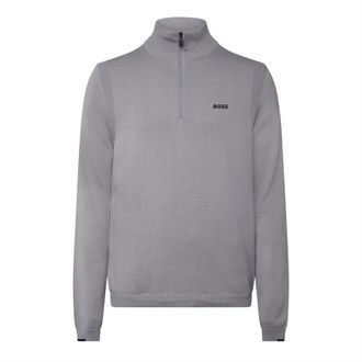 HUGO BOSS Mens K Ever-X Zip Neck Cotton Sweater in Grey - Size Medium