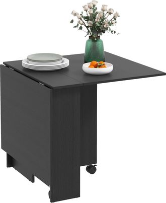 No Brand Mesa Plegable Que Ahorra Espacio Con 2 Tableros Abatibles Para 6 Personas, Con Estantes Y Ruedas, Color Negro