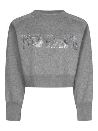 Rotate Melange Gray Cashmere Sweatshirt Rhinestones