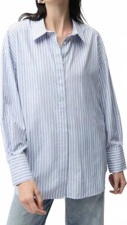 Joseph Ribkoff Tencel Stripe Boxy Blouse In Blue/vanilla Rhinestone