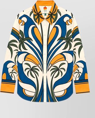 Farm Rio cotton tropical-print long-sleeve shirt