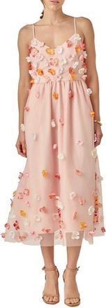English Factory Floral Appliqué Midi Dress in Pink at Nordstrom, Size X-Small