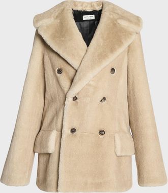 Saint Laurent Manteau Double-Breasted Faux Fur Jacket