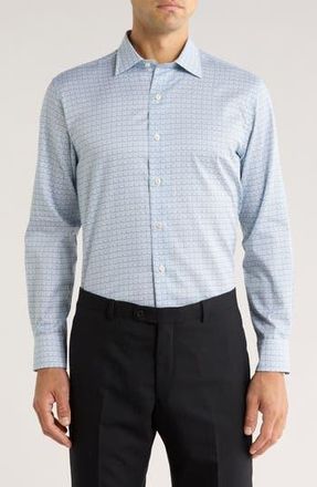 David Donahue Geometric Print Cotton Sport Shirt in White/Multi at Nordstrom Rack, Size X-Large
