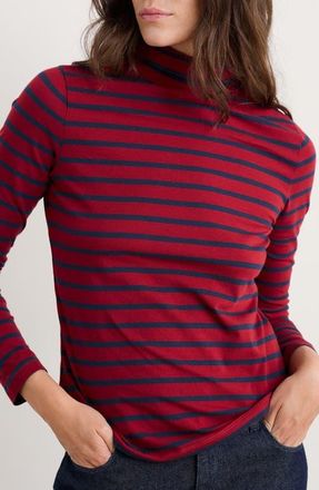 Seasalt Cornwall Landing Stripe Turtleneck Stretch Organic Cotton Top in Breton Dahlia Maritime at Nordstrom, Size 6 Us