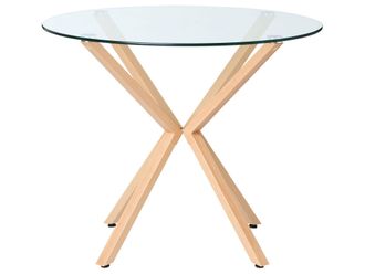 Beliani Beliani - Tavolo Da Pranzo Rotondo Piano In Vetro E Legno Chiaro E &Oslash; 90 Cm Altura