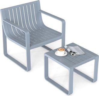 Costway 2 Piece Patio Furniture Set Weatherproof PP Chair w/Coffee Table-Gray