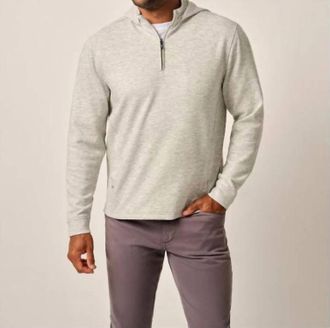 Johnnie-O Maxton Hooded 1/4 Zip Sweater In Light Grey