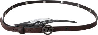 Costume National Womens Brown Skinny Leather Round Logo Buckle Belt