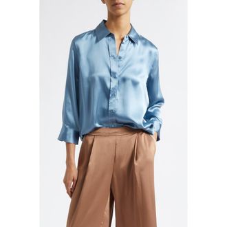 L'agence Dani Silk Charmeuse Blouse in Blue Mist B at Nordstrom, Size Xx-Small
