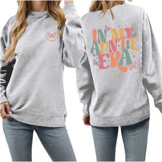 Generic In My Auntie Era Sweatshirt Cool Aunt Sweatshirt Retro Auntie Sweater Women Crewneck Pullover Tops Auntie Gift Shirts