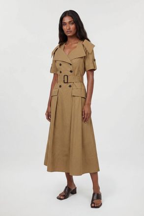 Karen Millen Womens Tailored Cotton Trench Belted Full Skirted Midi Dress - Beige - Size 16 UK