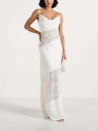 Mani&egrave;re De Voir Naya Asymmetric Lace Maxi Dress in White at Nordstrom, Size 10
