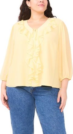 Vince Camuto Double Ruffle Tie Neck Top in Mellow Yellow at Nordstrom, Size 2 X