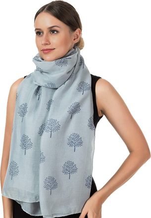 World of Shawls Mulberry Tree Scarf Shawl Wrap Soft Warm (Silver With Navy Tree)