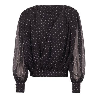 Rotate Rotate Birger Christensen, Overhemden, Dames, Zwart, M, Blouse met V-hals en volumineuze mouwen