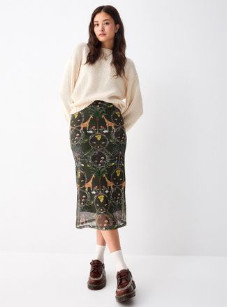 Twik Womens Patterned mesh midi skirt