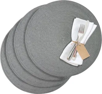 OEM Juego De 4 Manteles Individuales Redondos Color Antracita, &Oslash; 38 Cm - Sint&eacute;tico Con Aspecto Natural