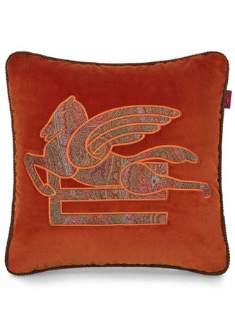 Etro Home Pegaso-embroidered paisley-jacquard cushion - unisex - Cotton/Polyester - OS - Orange
