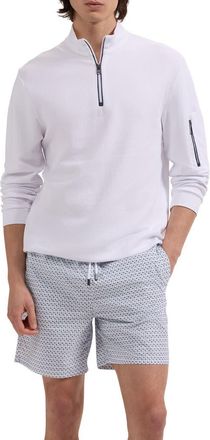 Bugatchi Kai Palm Print Swim Trunks in White at Nordstrom, Size Xx-Large