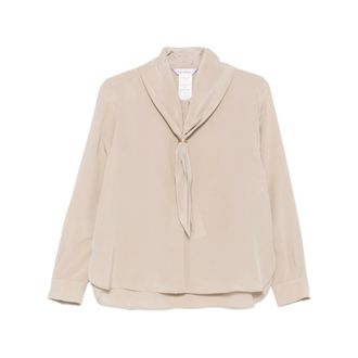 Max Mara Blouses, female, Beige, Size: 2XS Silk Blouse with Bow Tie