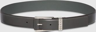 Gucci Belt With Squared Buckle, Grey, Leather