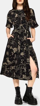 Disturbia Isolde Medieval Map Tie Back Midi Dress in Black at Nordstrom, Size 10