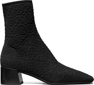 Tory Burch 45mm monogram knit ankle boots - women - Nylon/Leather/Spandex/Elastane/Cotton/Nappa Leather - 10.5 - Black