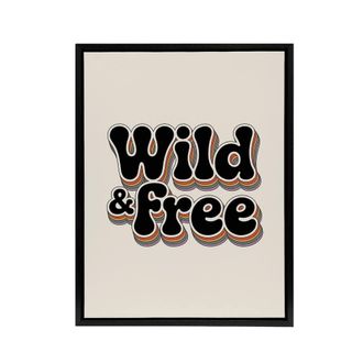 Artery8 Wild & Free Retro Rainbow Font Typography Framed Canvas Art Print in Beige | Size: W24 x H32