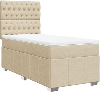 vidaXL Cama Box Spring Con Colch&oacute;n Tela Color Crema 80x200 Cm Vidaxl