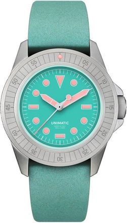 Unimatic x RIOCAM U1-RIO Diver Automatic Leather Strap Watch, 41.5mm in Aquamarine at Nordstrom