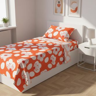 KASANOVA Completo letto singolo corallo fiori bianchi