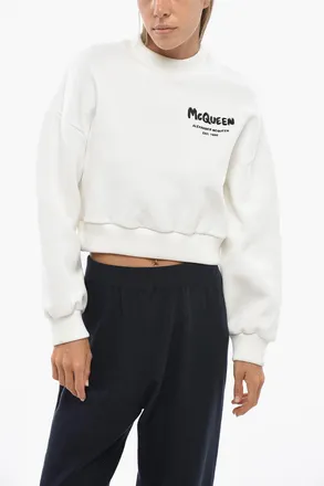 Alexander McQueen Cropped-Fit Crewneck Sweatshirt with Embroidered Logo Alexander McQueen