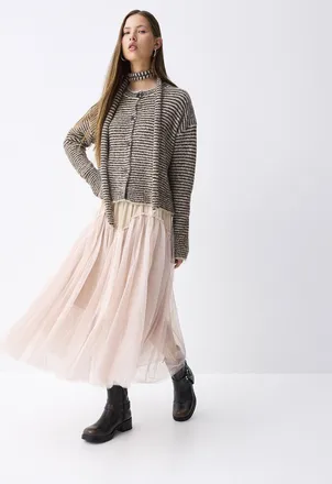 Twik Womens Wrinkled tulle maxi skirt