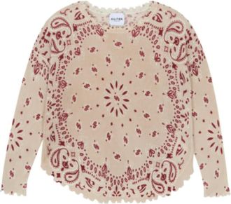 Kujten Bandana Print Knit - Dames - Ronde hals truien - Beige - L - Truien & Vesten