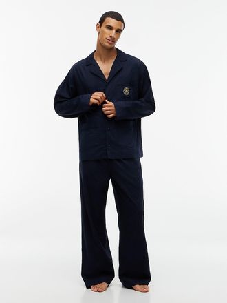 Tommy Hilfiger Mens Crest Logo Dobby Shirt & Pant Sleep Set - Tonal Woven Stripe - XL