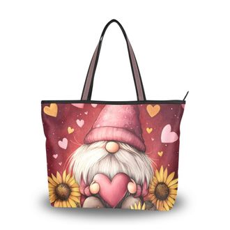 Alaza Large Tote Bag, Women Shoulder Bag Big Capacity Casual Handbags, Sunflower Gnome Shopping Tote with Pockets Zip,L