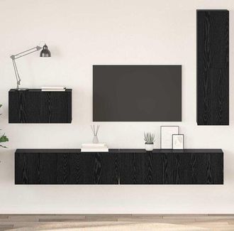 vidaXL Vidaxl - Mueble De Tv De Pared 4 Pcs Roble Negro 200 X 30 X 30 Cm