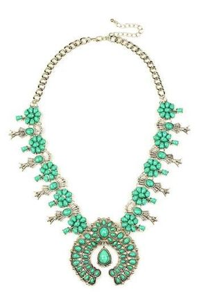 Eye Candy Los Angeles Green Blossom Turquoise Statement Necklace in Darksilver at Nordstrom Rack