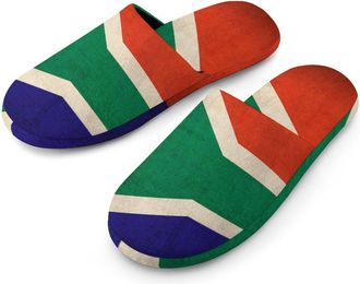 Generic Vintage South Africa Flag Flannel Mens Slip-on Slippers Winter Warm House Shoes with Rubber Sole for Home Hotel