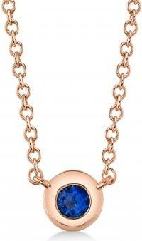 Allurez Round Blue Sapphire Bezel Pendant Necklace 14K Rose Gold (0.07ct)