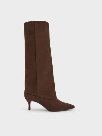 Charles & Keith Faux Suede Pointed-Toe Stiletto-Heel Knee-High Boots
