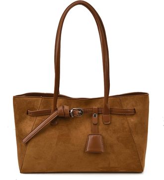 Generic PU Leather Vintage Shoulder Bag Large Capacity Commute Tote Handbag (Brown)