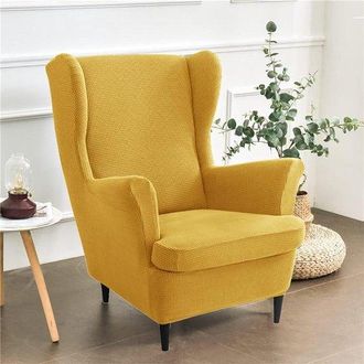 No Brand Fundas Para Sof&aacute;, Funda Expandible De 2 Piezas Para Sill&oacute;n Orejero, Funda Antideslizante De Jacquard Grueso De Un Solo Color (amarillo)