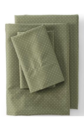 Lands End 400 Thread Count Premium Supima Cotton No Iron Sateen Bed Sheet Set in Prairie Sage/ivory Dot at Nordstrom, Size California King