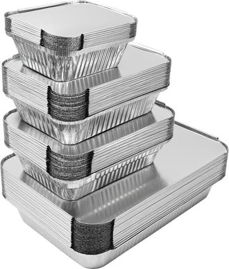 OEM Bandejas De Aluminio Para Alimentos De 40 Piezas Con Tapas, 2200 Ml/1000 Ml/800 Ml, 410 Ml, Bandejas De Aluminio Para Barbacoa, Aptas Para Congelaci&oacute;n
